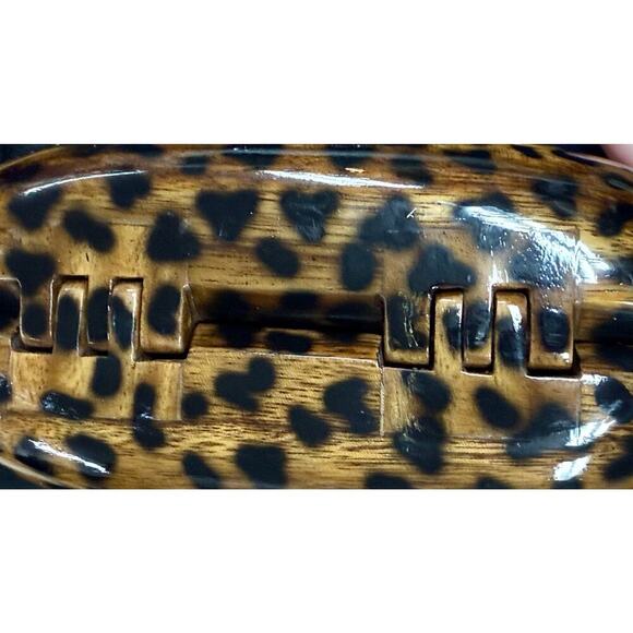 Signed Timmy Woods Acacia Wood Leopard Print Purse With Beaded Strap NWOT - Picture 7 of 12